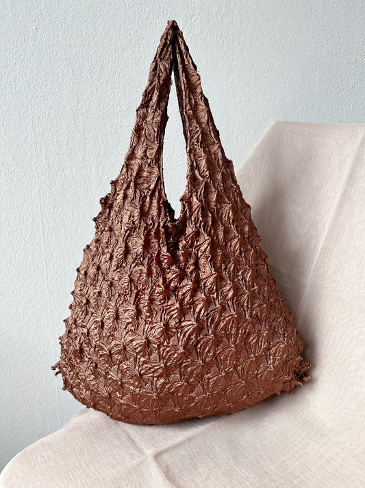 Chocolate brown Satin Spiky pineapple foldable reusable polyester grocery bag- Flex totes