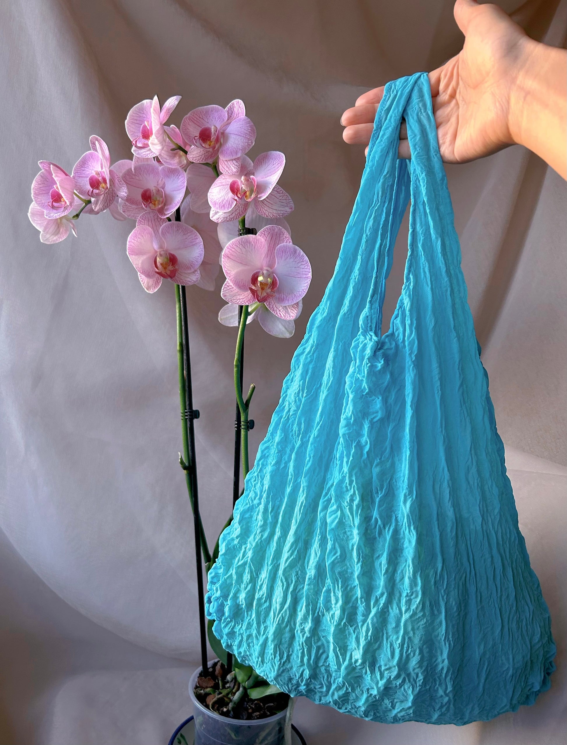 Babe Blue mesh thin Foldable Reusable grocery shopping bag-flex totes