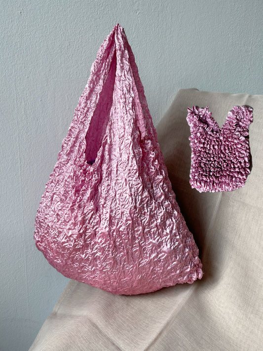 Pink Satin Foldable Reusable Shopping Bag - Flex Totes