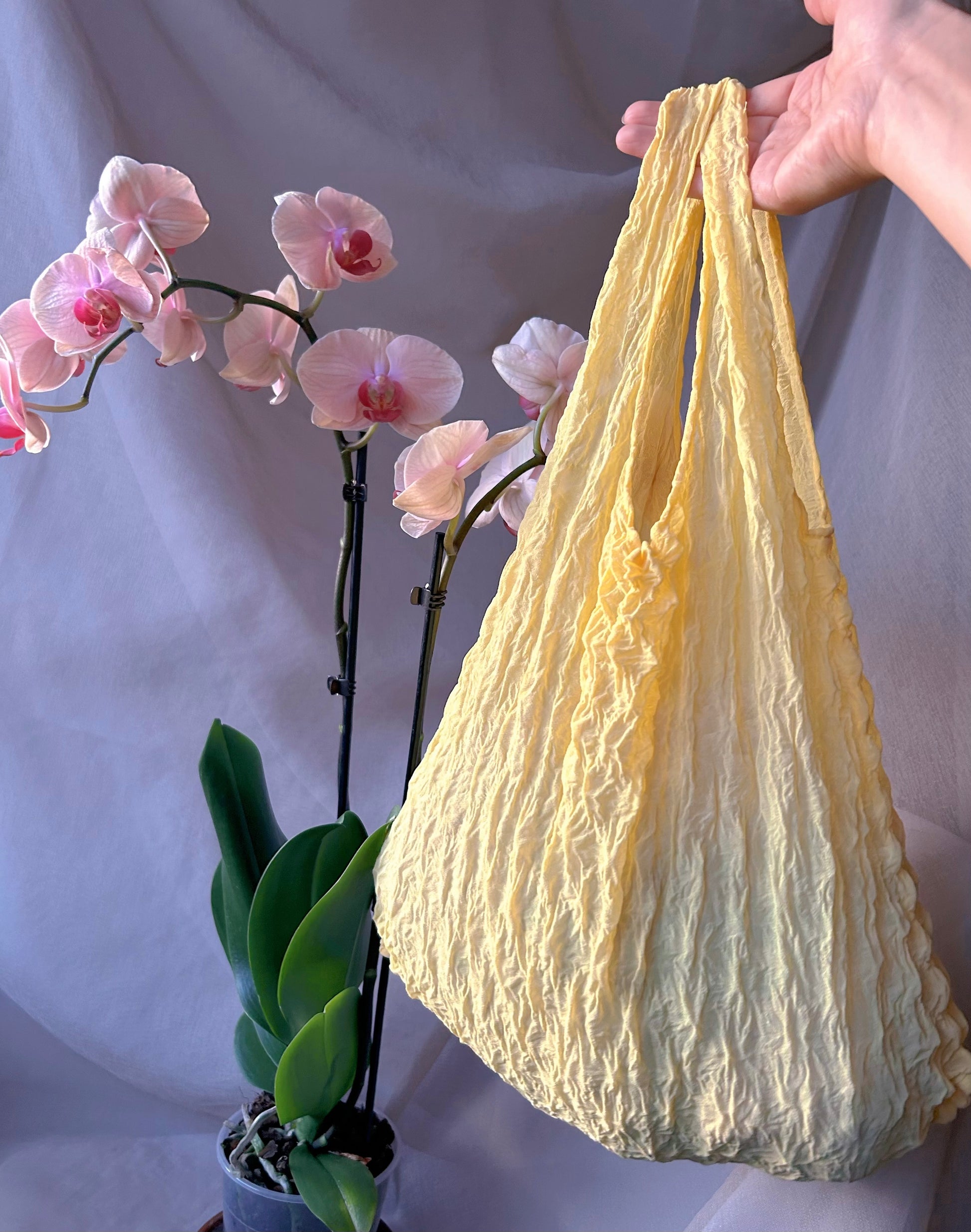 Yellow mesh thin Foldable Reusable grocery shopping bag-flex totes