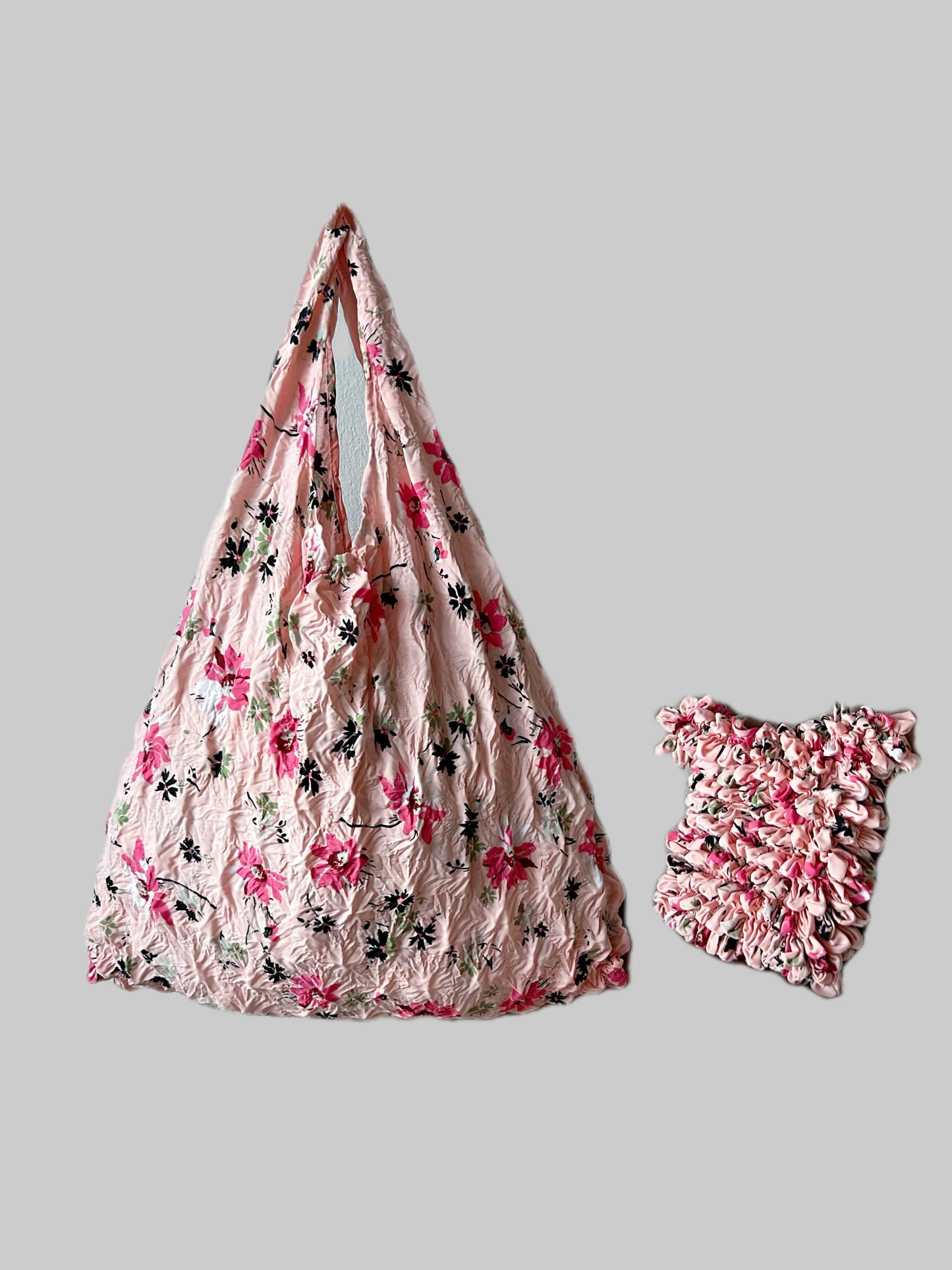 Pink And Red Floral printed Foldable Reusable grocery shopping bag-flex totes