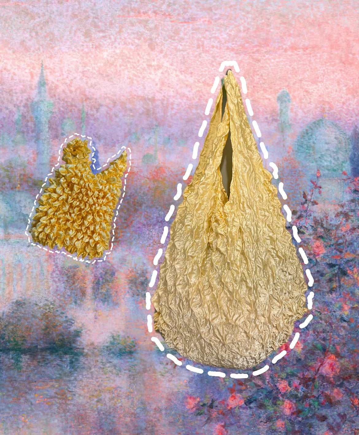 Yellow satin durian shape Foldable reusable Grocery bag- Flex totes