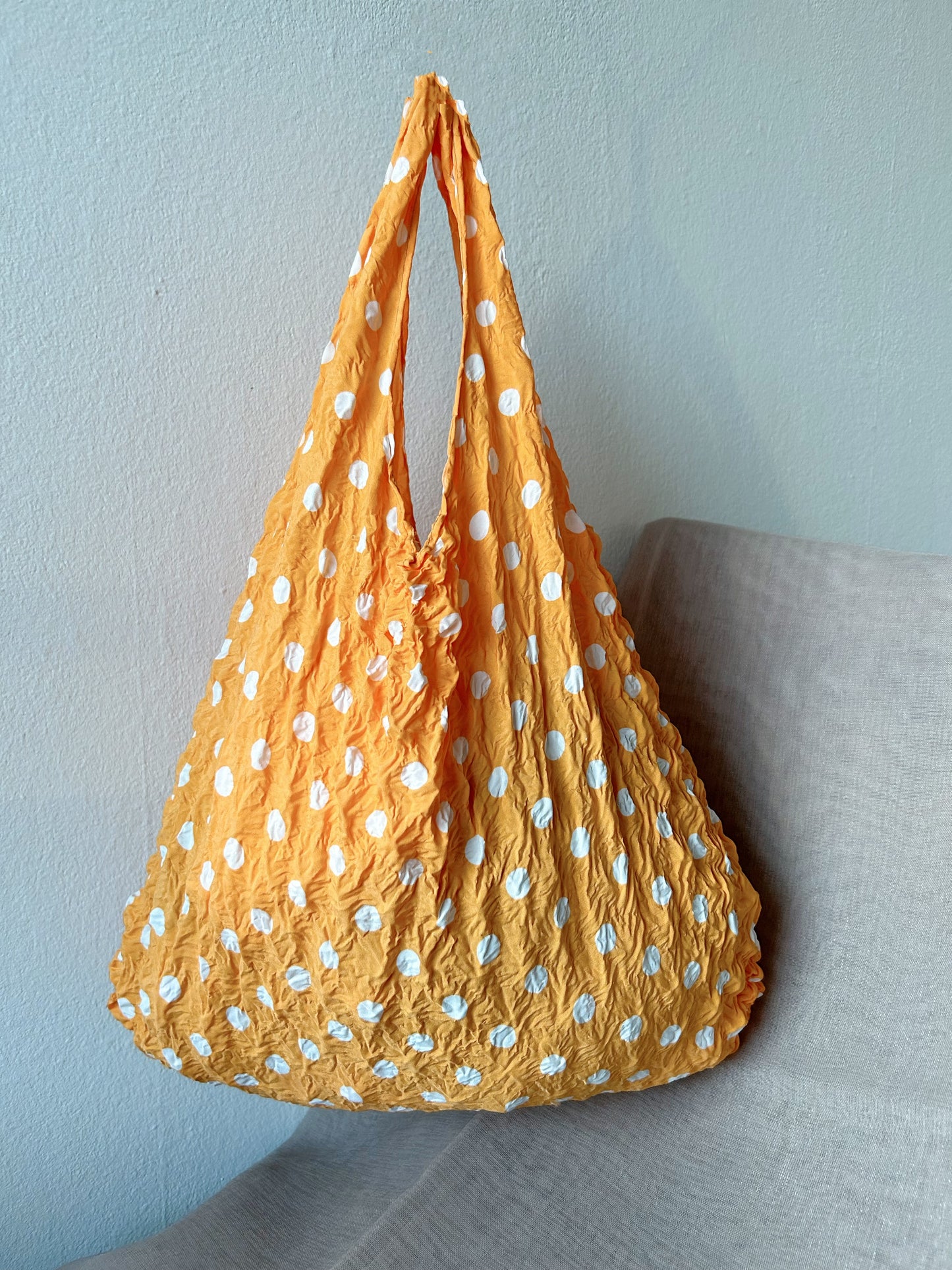 Orange And white polka dot Foldable Reusable grocery shopping bag-flex totes