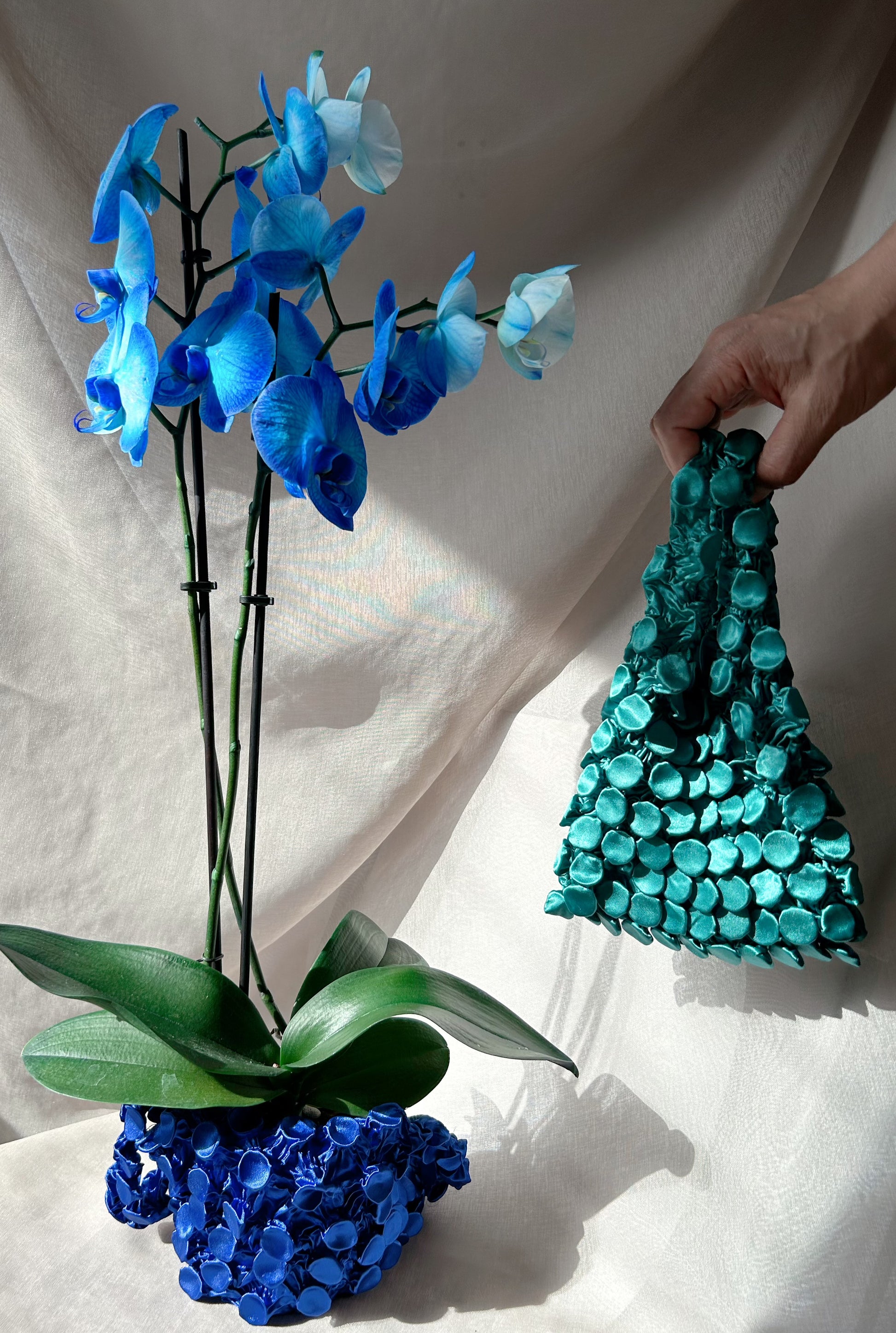 Satin Green bubble shaped Foldable reusable casual tote bag- Flex totes