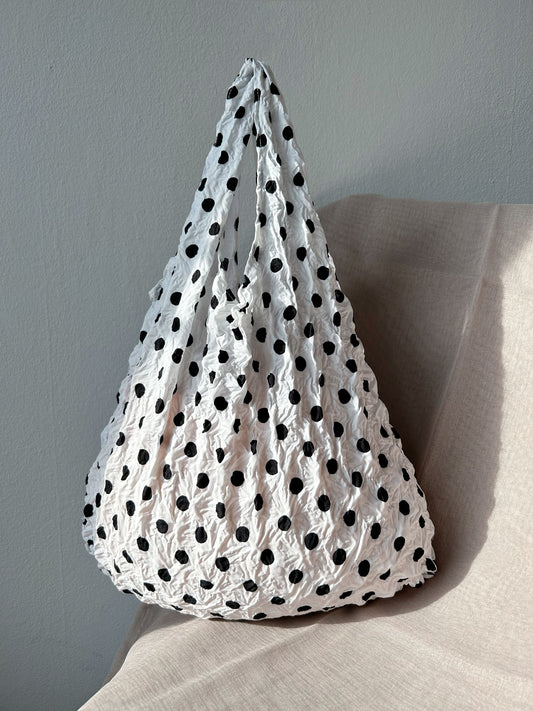 Black and white polka dots Foldable Reusable grocery shopping bag-Flex totes