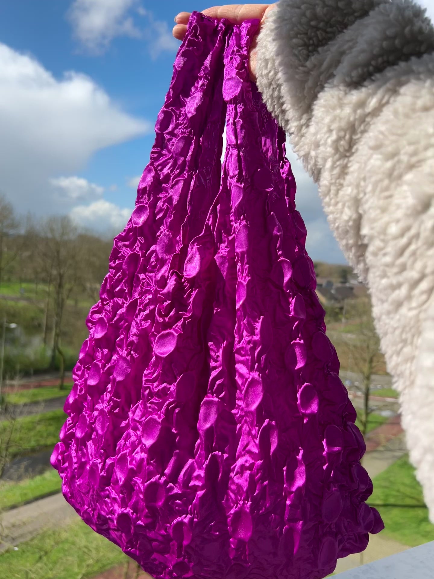 Satin purple bubble shaped Foldable reusable casual tote bag- Flex totes